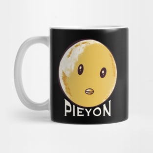 Oshi no Ko or My Star Anime Characters Pieyon the Chick Head Muscle Man with Aesthetic White Lettering in Yellow Mug